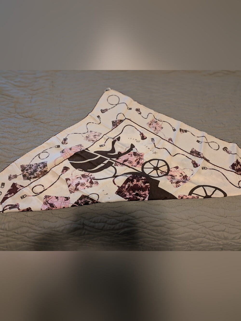 Hermès Kelly en Calèche Silk Twill Square Scarf Ivory Pink Brown - Picture 6 of 6